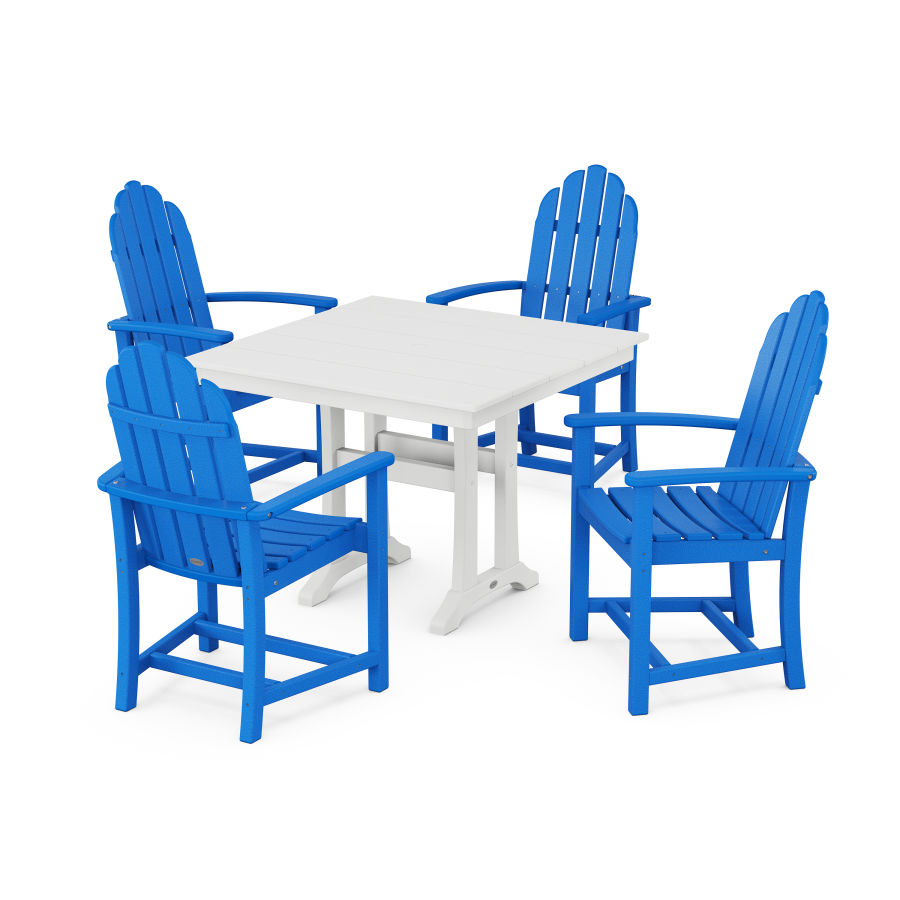 POLYWOOD Classic Adirondack 5-Piece Farmhouse Dining Set With Trestle Legs in Pacific Blue / White
