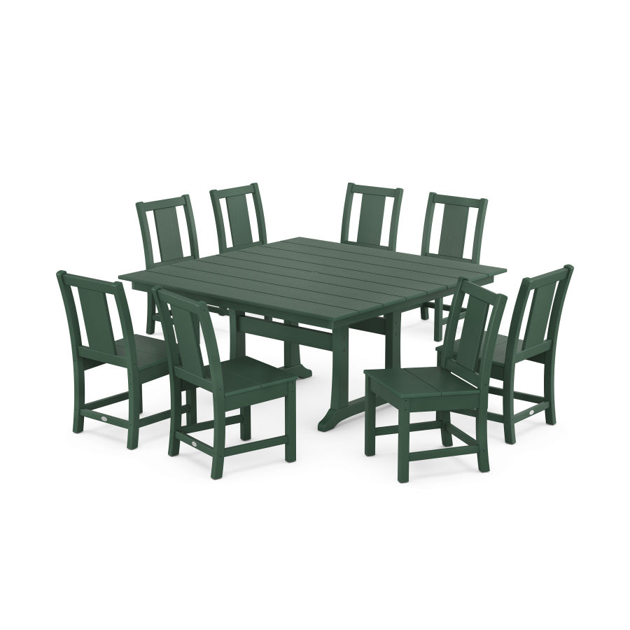 POLYWOOD Prairie Side Chair 9-Piece Square Farmhouse Dining Set with Trestle Legs in Green