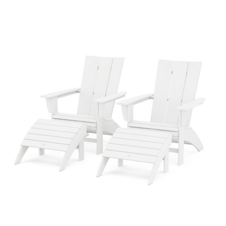 Modern Curveback Adirondack Chair 4-Piece Set with Ottomans in White