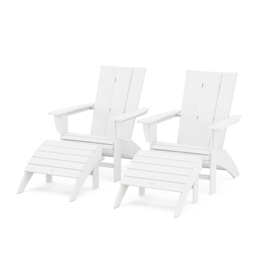 POLYWOOD Modern Curveback Adirondack Chair 4-Piece Set with Ottomans in White