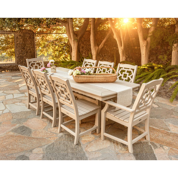 POLYWOOD Chinoiserie 9-Piece Dining Set with Trestle Legs