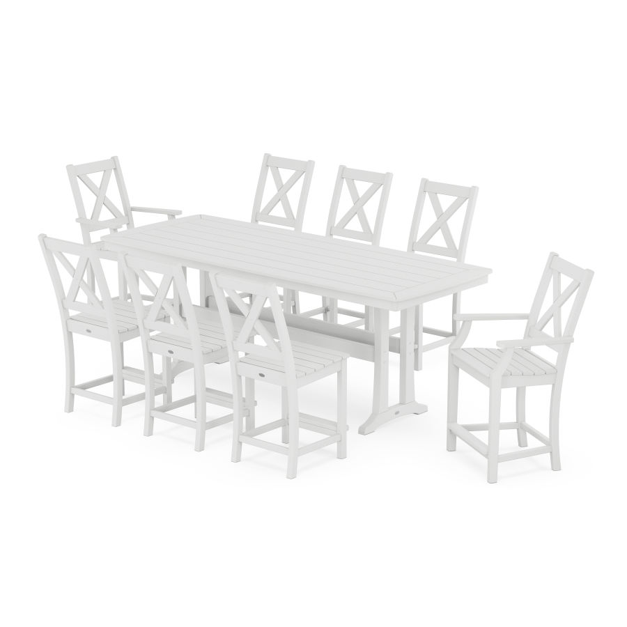 POLYWOOD Braxton 9-Piece Counter Set with Trestle Legs in White