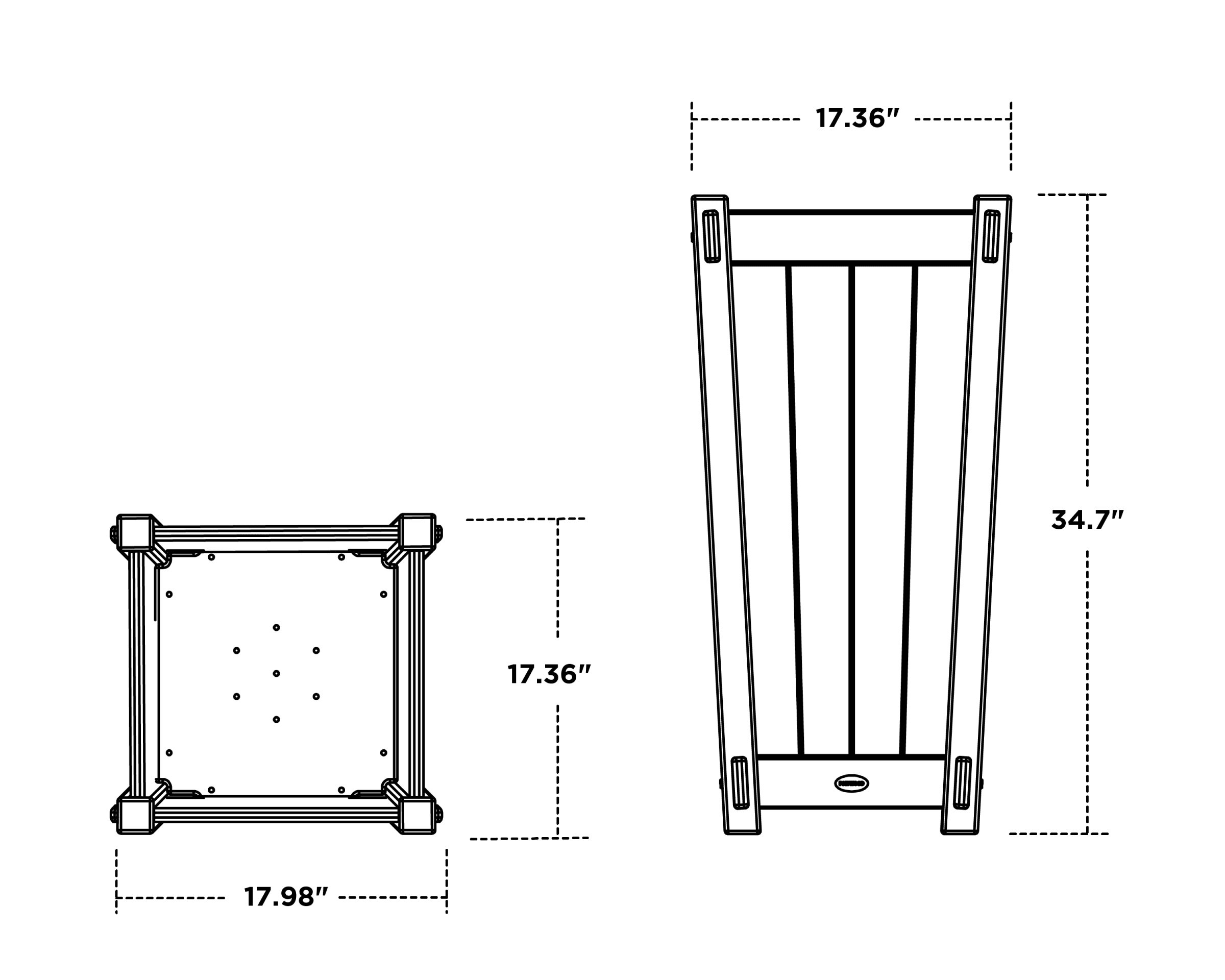 Dimensions for Vineyard Tapered Square Planter Box