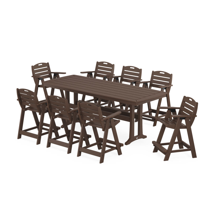 POLYWOOD Nautical 9-Piece Counter Set with Trestle Legs in Mahogany