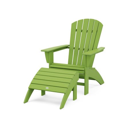 Nautical Curveback Adirondack Chair 2-Piece Set with Ottoman in Lime