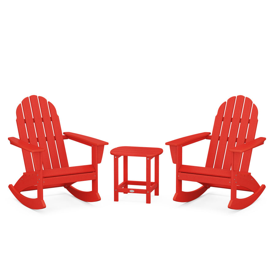 POLYWOOD Vineyard 3-Piece Adirondack Rocking Chair Set with South Beach 18" Side Table in Sunset Red