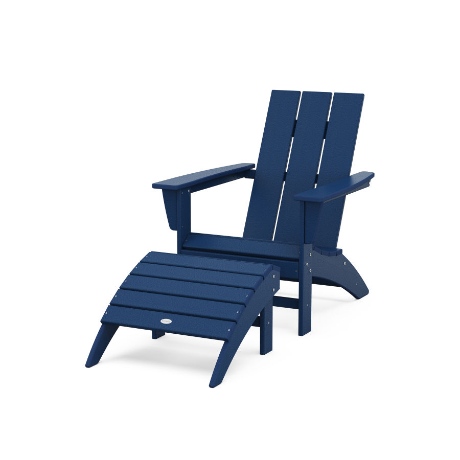 POLYWOOD Modern Adirondack Chair 2-Piece Set with Ottoman in Navy