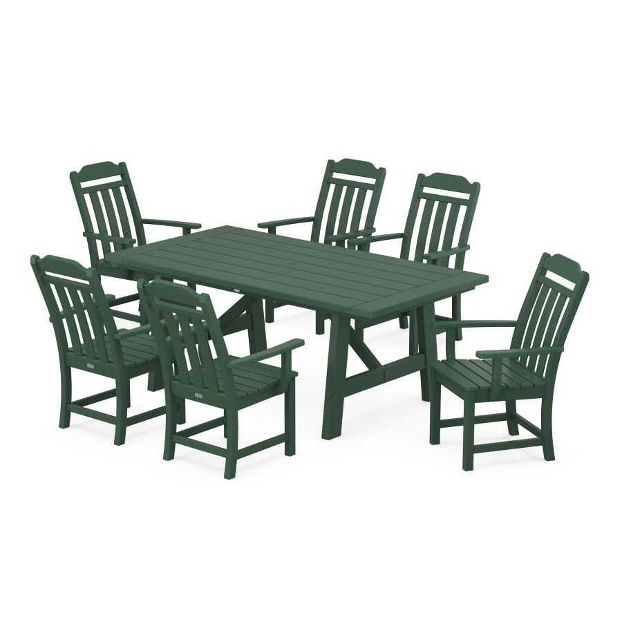 POLYWOOD Country Living Arm Chair 7-Piece Rustic Farmhouse Dining Set in Green