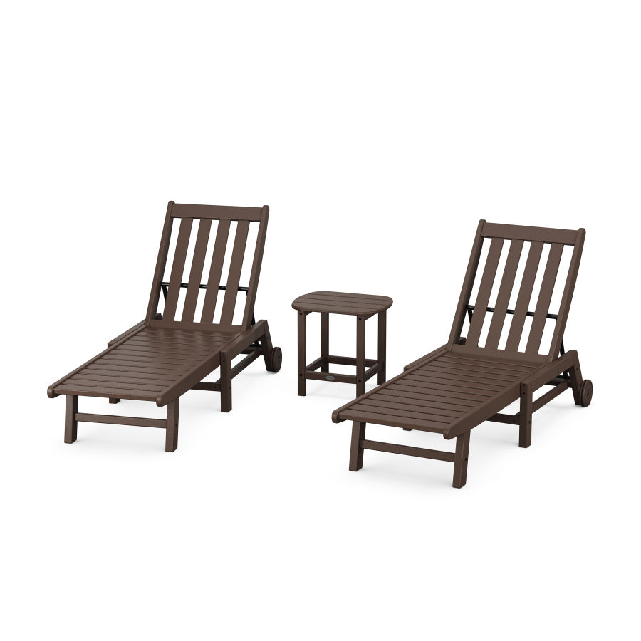 POLYWOOD Vineyard 3-Piece Chaise with Wheels Set in Mahogany