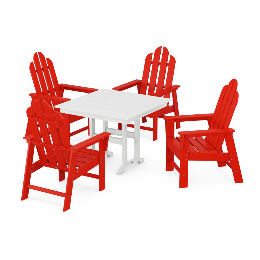 POLYWOOD Long Island 5-Piece Farmhouse Dining Set in Sunset Red