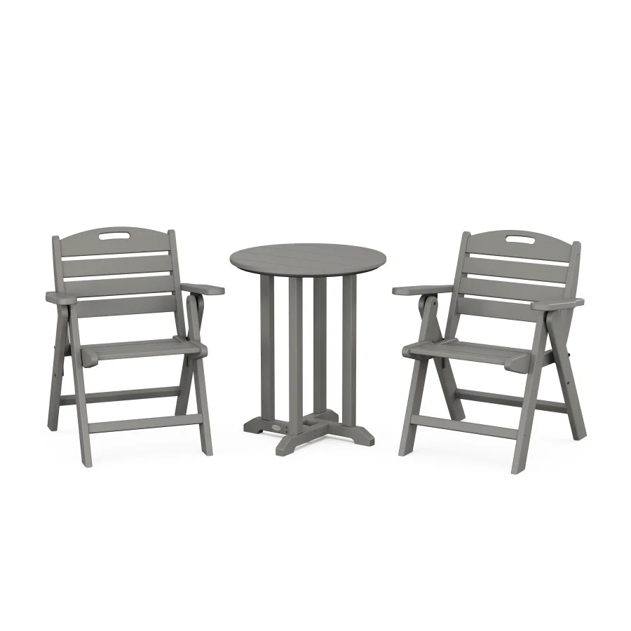 POLYWOOD Nautical Folding Lowback Chair 3-Piece Round Bistro Dining Set