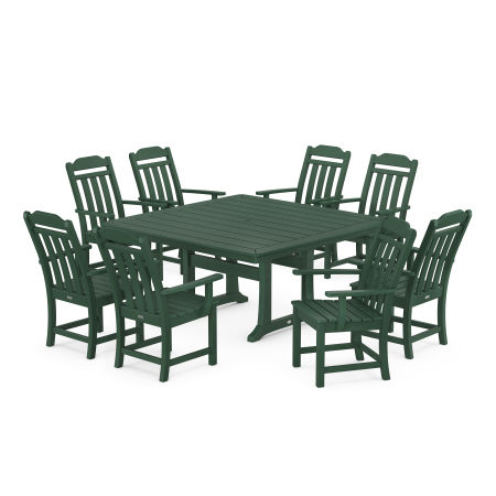 Country Living 9-Piece Square Dining Set with Trestle Legs in Green