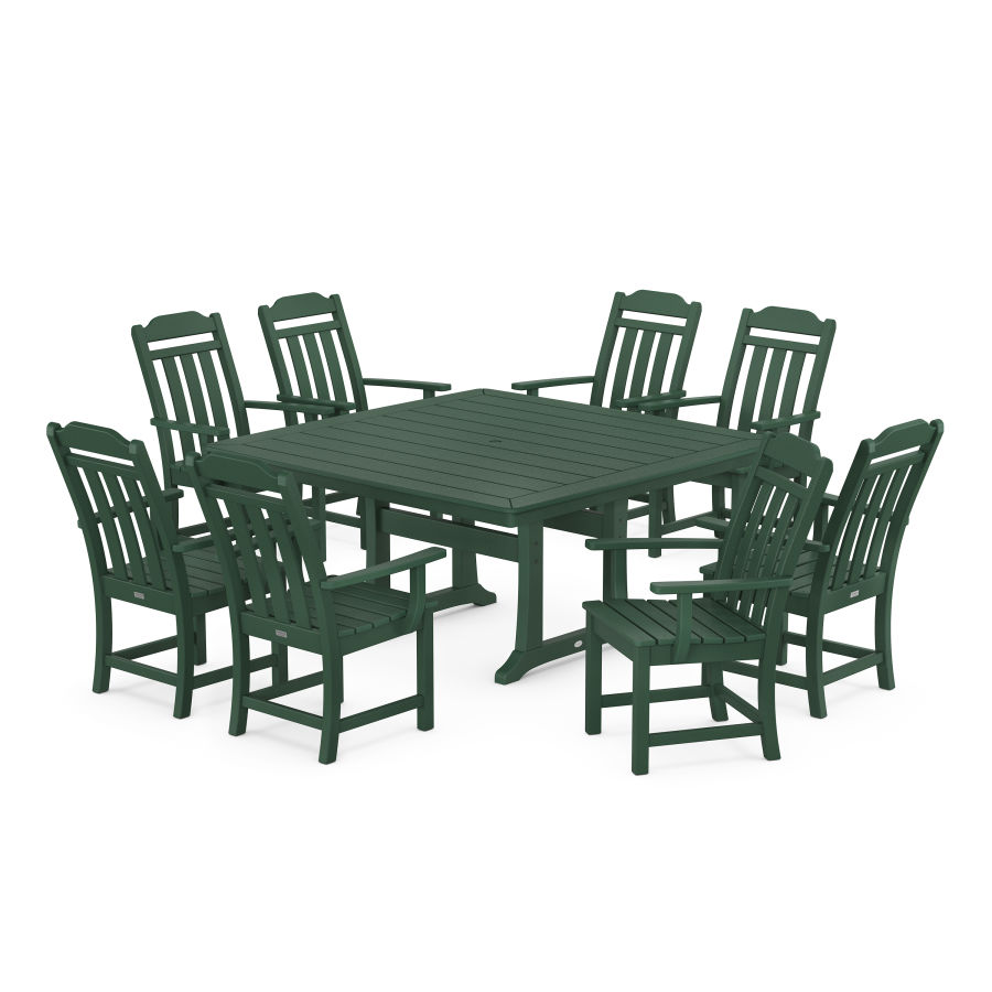POLYWOOD Country Living 9-Piece Square Dining Set with Trestle Legs in Green