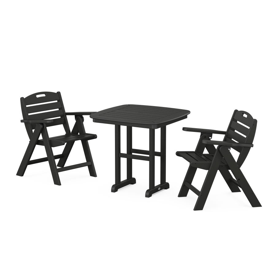 POLYWOOD Nautical Folding Lowback Chair 3-Piece Dining Set in Black