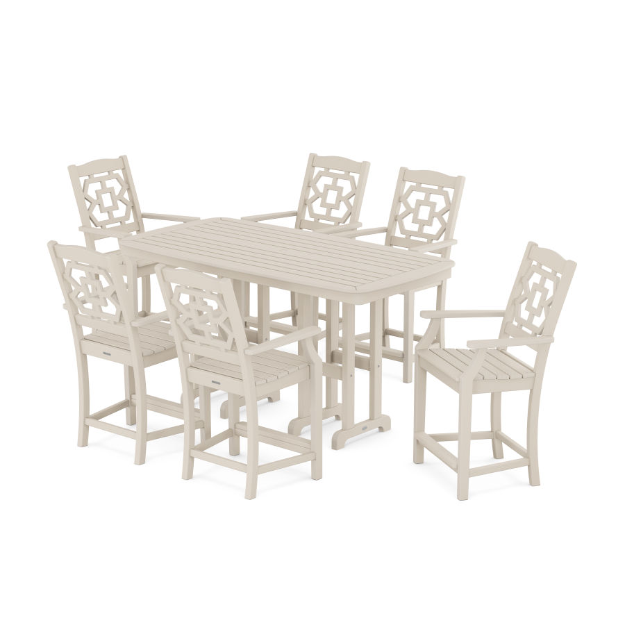 POLYWOOD Chinoiserie Arm Chair 7-Piece Counter Set in Sand