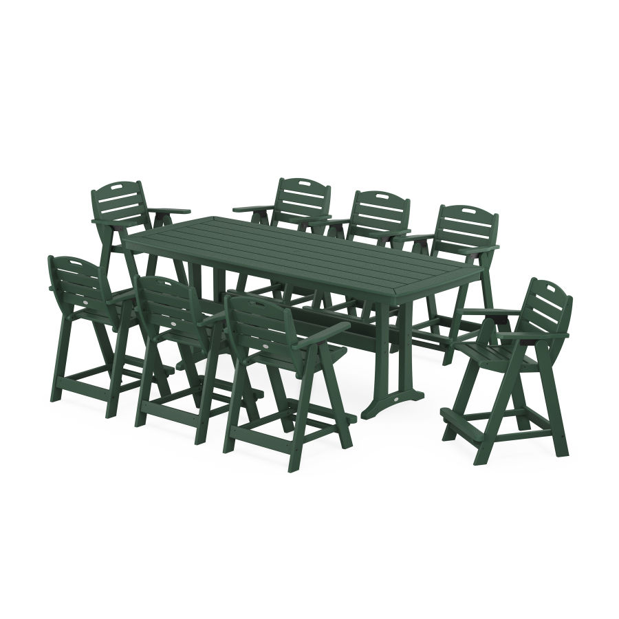 POLYWOOD Nautical 9-Piece Counter Set with Trestle Legs in Green