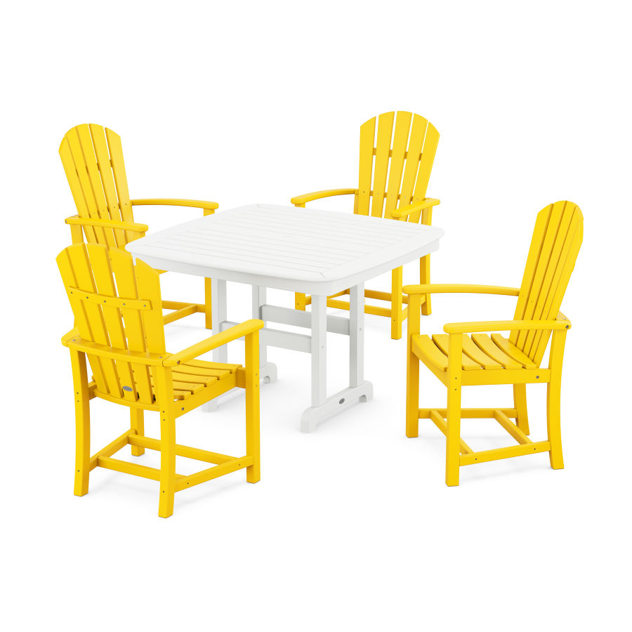 POLYWOOD Palm Coast 5-Piece Dining Set with Trestle Legs in Lemon / White