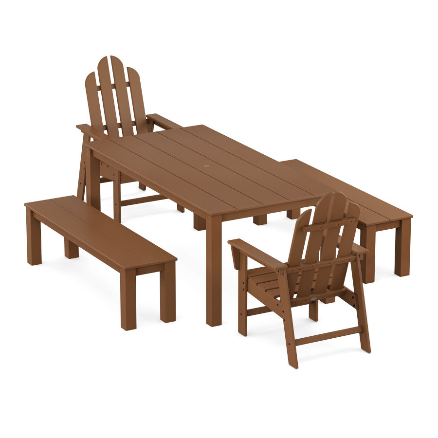 POLYWOOD Long Island 5-Piece Parsons Dining Set with Benches in Teak