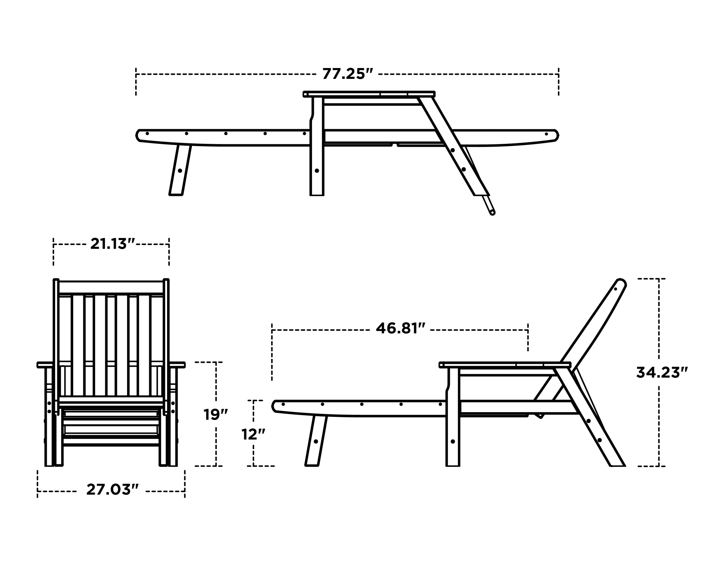 Dimensions for Vineyard Chaise with Arms