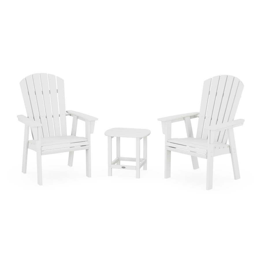 POLYWOOD Nautical 3-Piece Curveback Upright Adirondack Chair Set in White