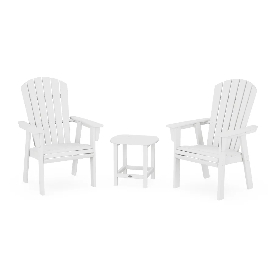 POLYWOOD Nautical 3-Piece Curveback Upright Adirondack Chair Set in White