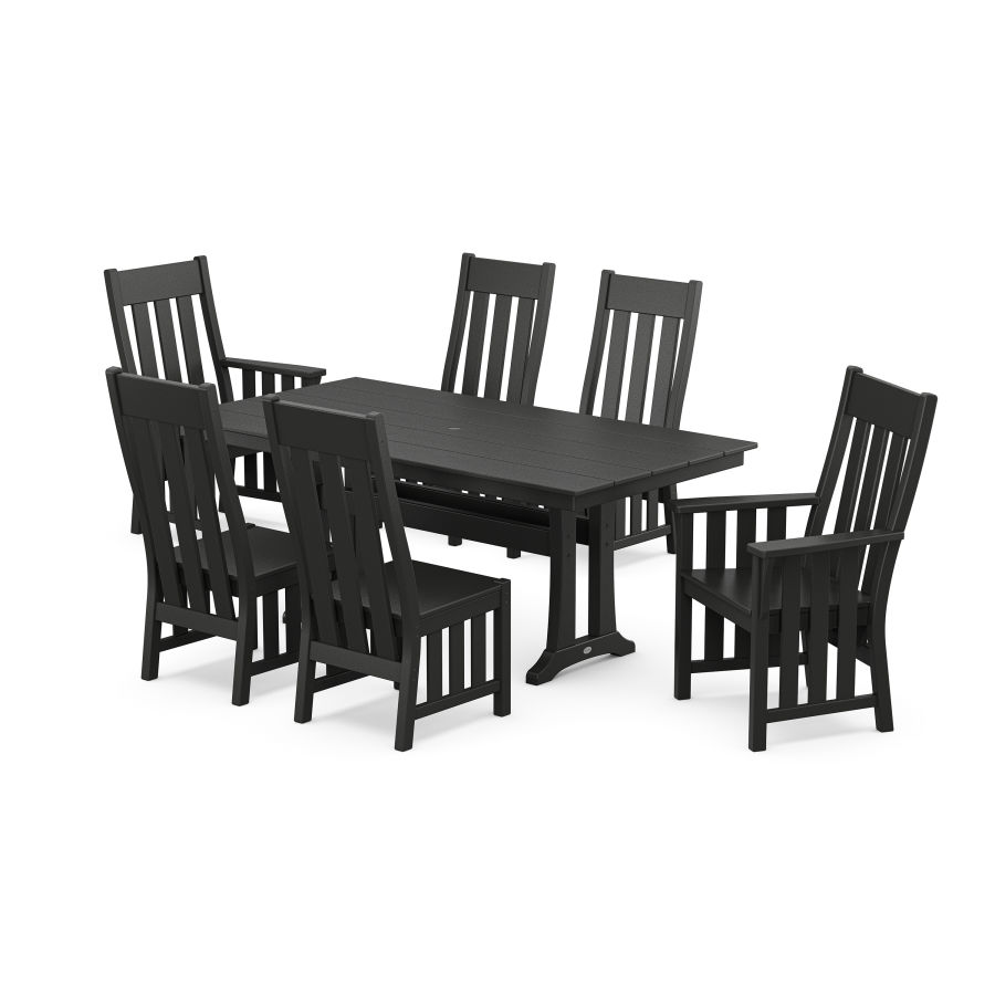 POLYWOOD Acadia 7-Piece Farmhouse Dining Set with Trestle Legs in Black