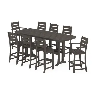 POLYWOOD Lakeside 9-Piece Bar Set with Trestle Legs in Vintage Finish