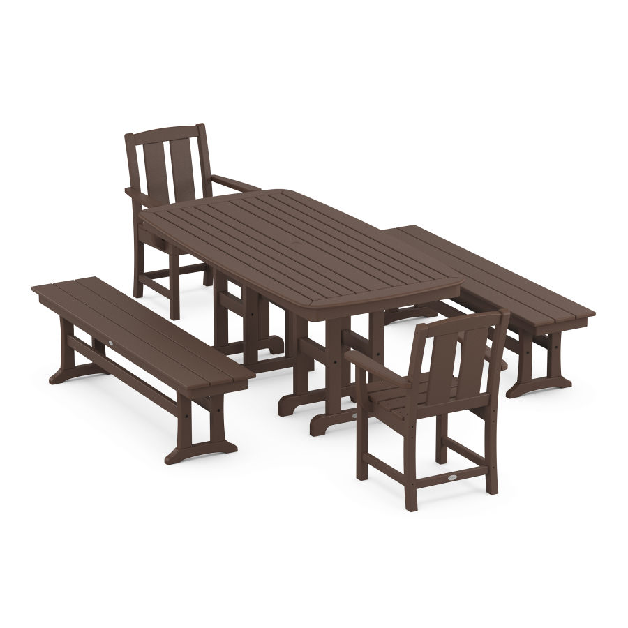 POLYWOOD Mission 5-Piece Dining Set with Benches in Mahogany