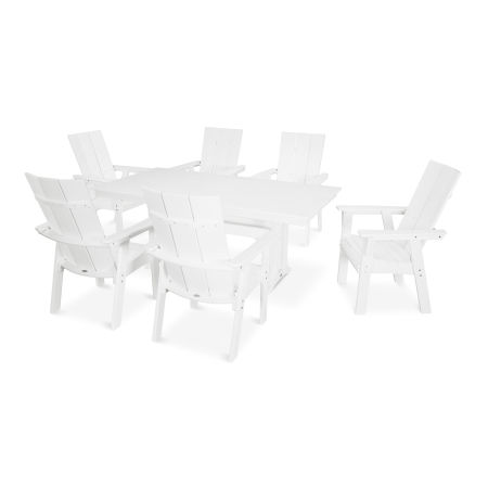 POLYWOOD Modern Adirondack 7-Piece Farmhouse Dining Set in White
