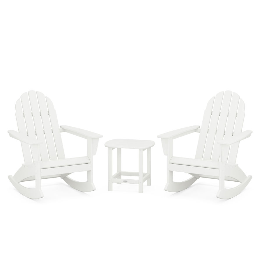 POLYWOOD Vineyard 3-Piece Adirondack Rocking Chair Set with South Beach 18" Side Table in Vintage White