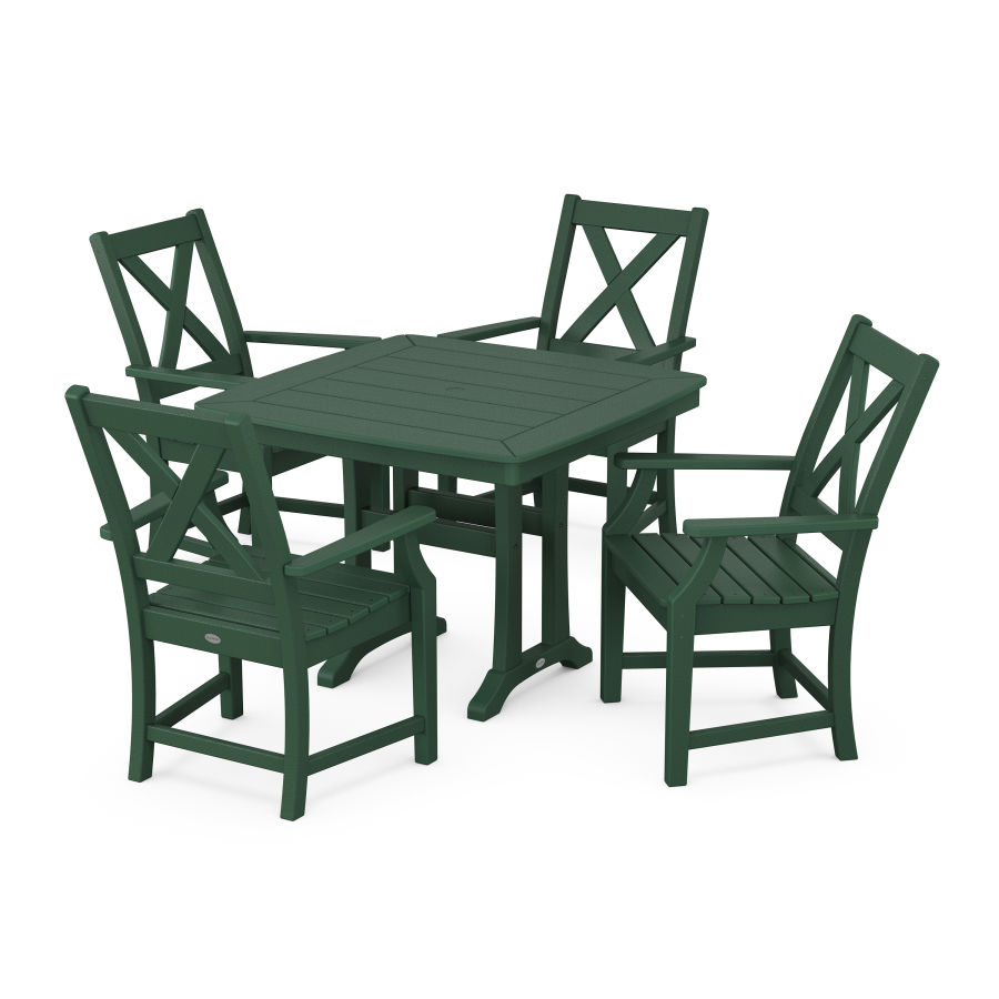 POLYWOOD Braxton 5-Piece Dining Set with Trestle Legs in Green