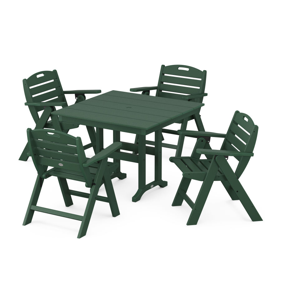 POLYWOOD Nautical Folding Lowback Chair 5-Piece Farmhouse Dining Set in Green