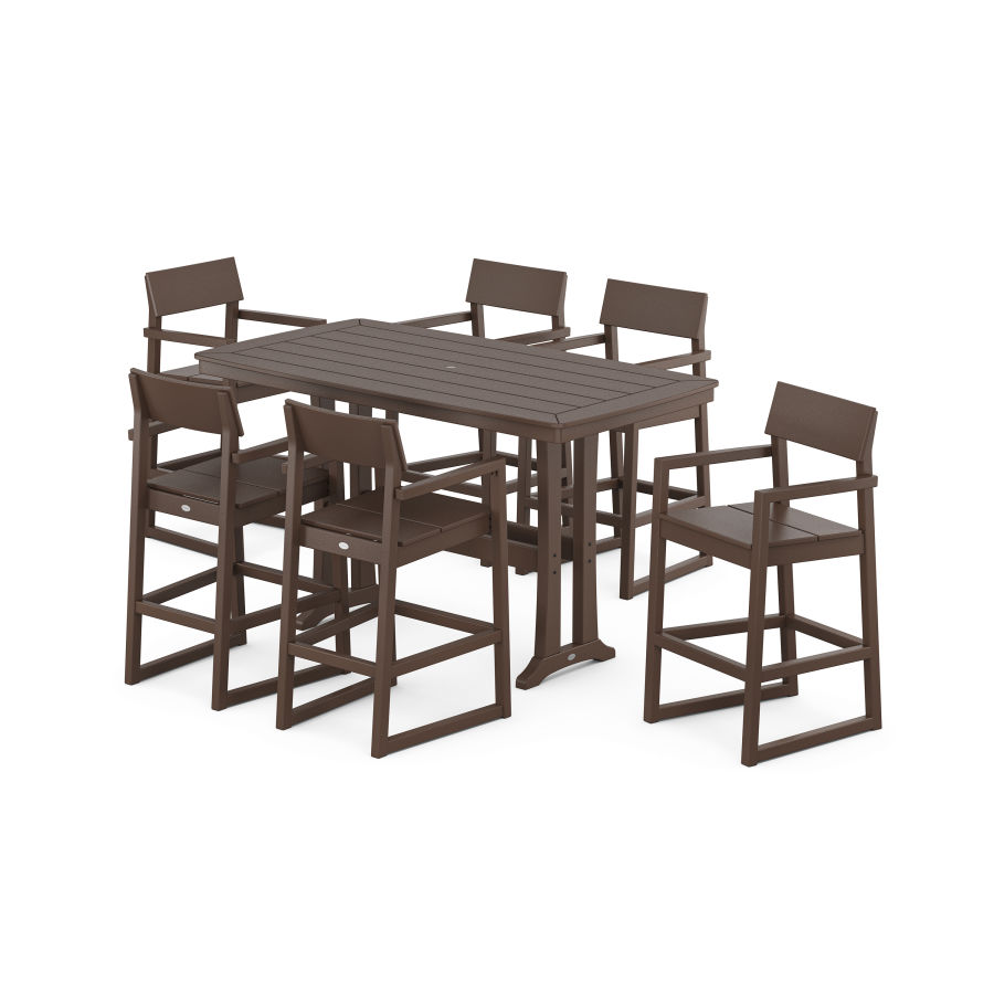 POLYWOOD EDGE Arm Chair 7-Piece Bar Set with Trestle Legs in Mahogany
