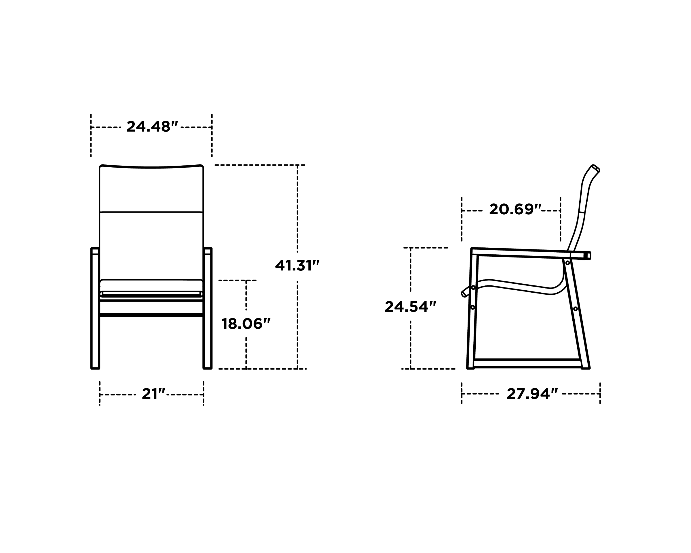 Dimensions for EDGE Woven High-Back Dining Arm Chair