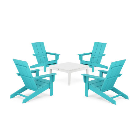 POLYWOOD 5-Piece Modern Studio Adirondack Chair Conversation Group in Aruba