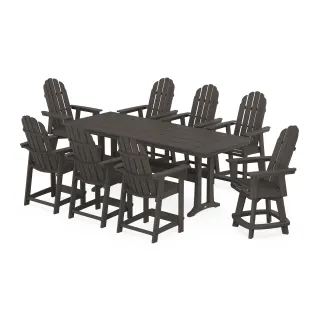 POLYWOOD Vineyard Curveback Adirondack Swivel 9-Piece Farmhouse Counter Set with Trestle Legs in Vintage Finish