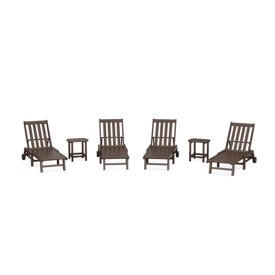 POLYWOOD Vineyard 6-Piece Chaise with Wheels Set in Mahogany