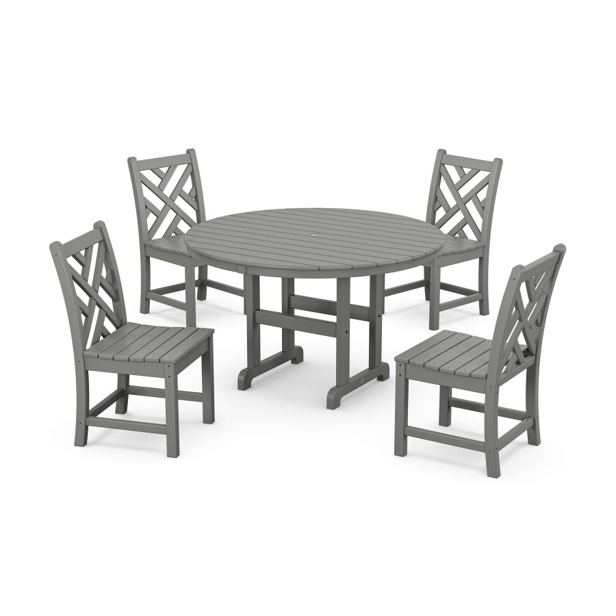 POLYWOOD Chippendale 5-Piece Round Farmhouse Side Chair Dining Set