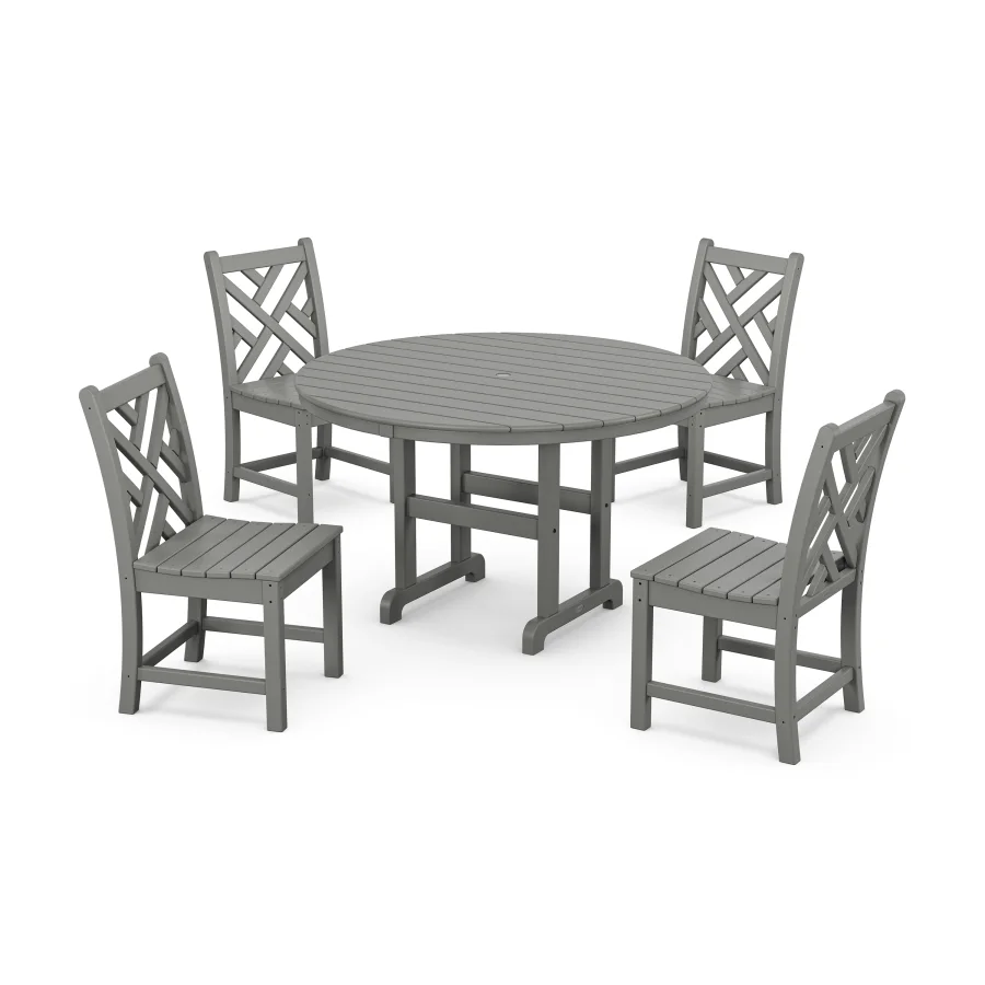 POLYWOOD Chippendale 5-Piece Round Farmhouse Side Chair Dining Set