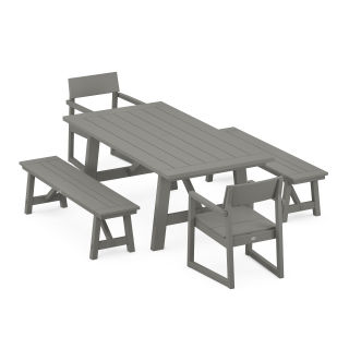 EDGE 5-Piece Rustic Farmhouse Dining Set With Benches