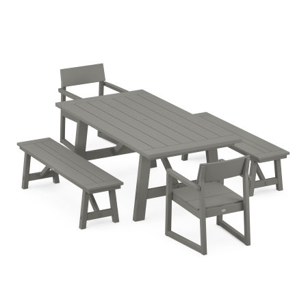 POLYWOOD EDGE 5-Piece Rustic Farmhouse Dining Set With Benches
