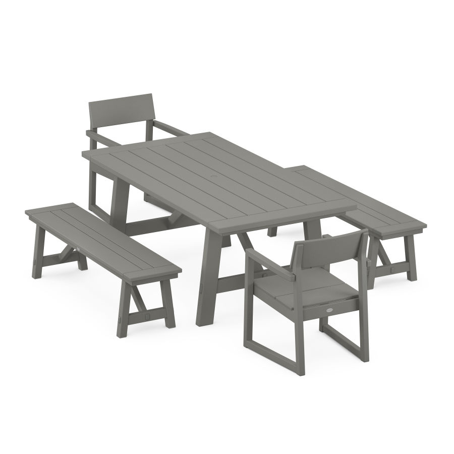 POLYWOOD EDGE 5-Piece Rustic Farmhouse Dining Set With Trestle Legs in Slate Grey