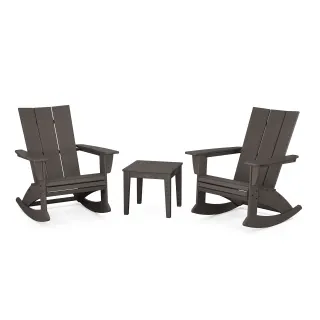 POLYWOOD Modern Curveback 3-Piece Adirondack Rocking Chair Set in Vintage Finish