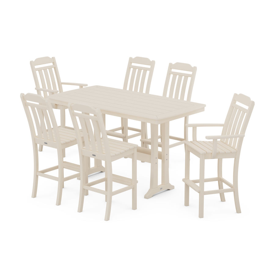 POLYWOOD Country Living 7-Piece Bar Set with Trestle Legs in Sand