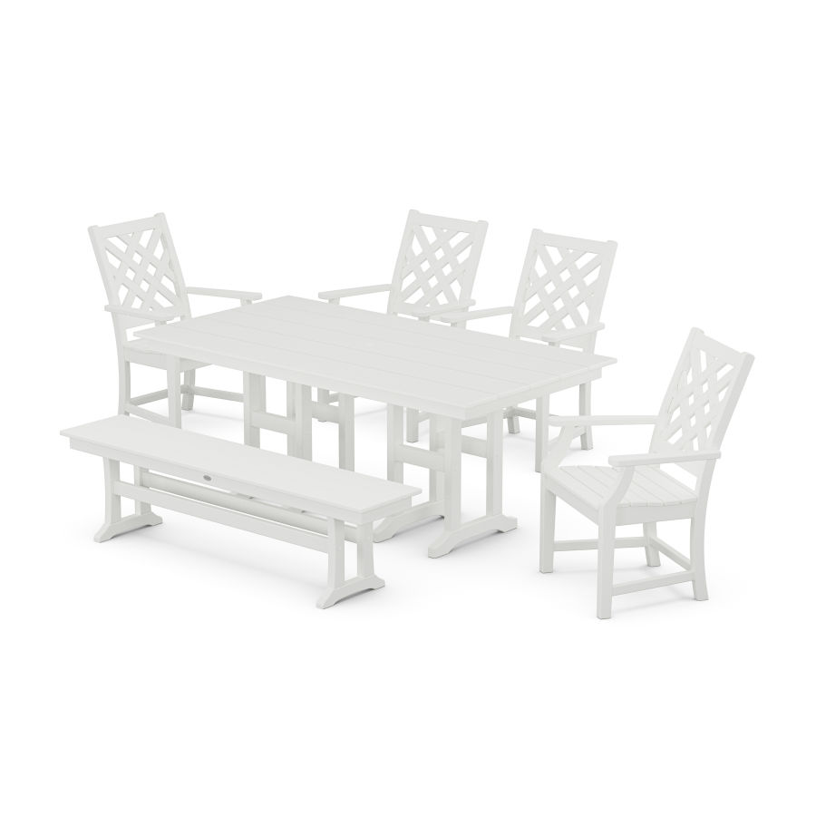 POLYWOOD Wovendale 6-Piece Farmhouse Dining Set with Bench in White