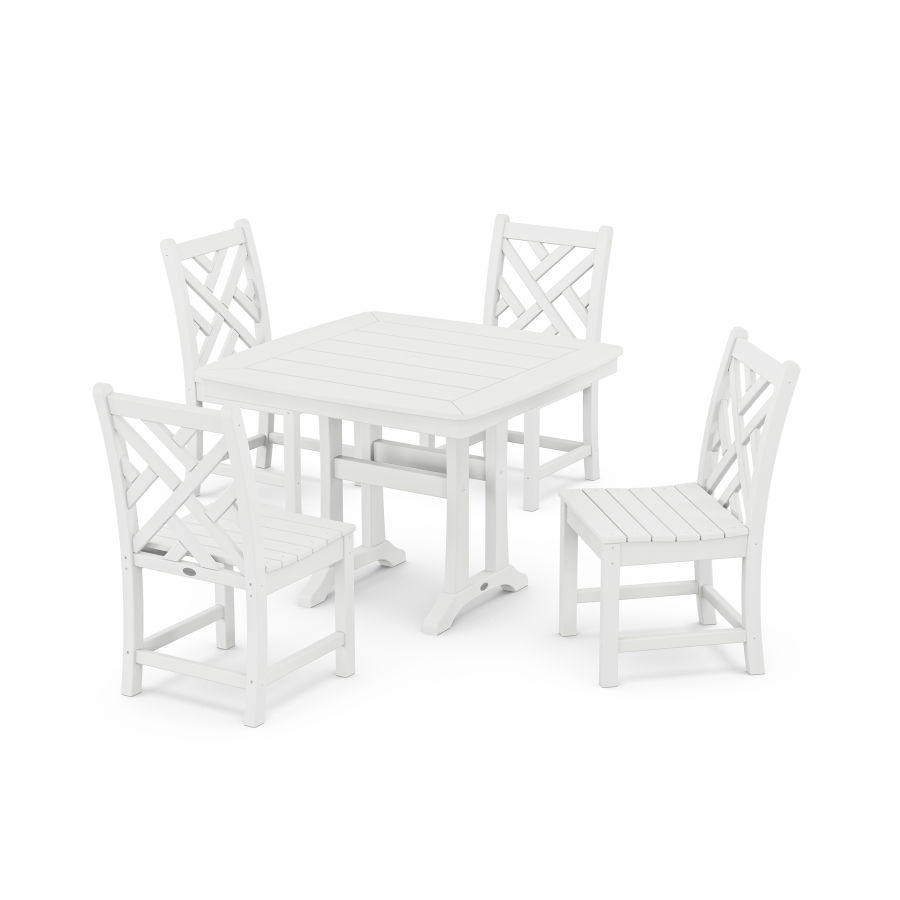 POLYWOOD Chippendale Side Chair 5-Piece Dining Set with Trestle Legs in White