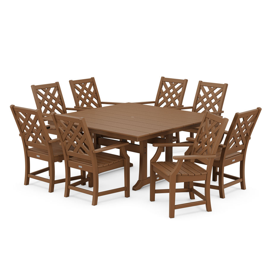 POLYWOOD Wovendale 9-Piece Square Farmhouse Dining Set with Trestle Legs in Teak