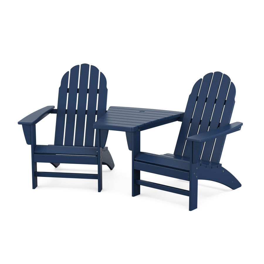 POLYWOOD Vineyard 3-Piece Adirondack Set with Angled Connecting Table in Navy