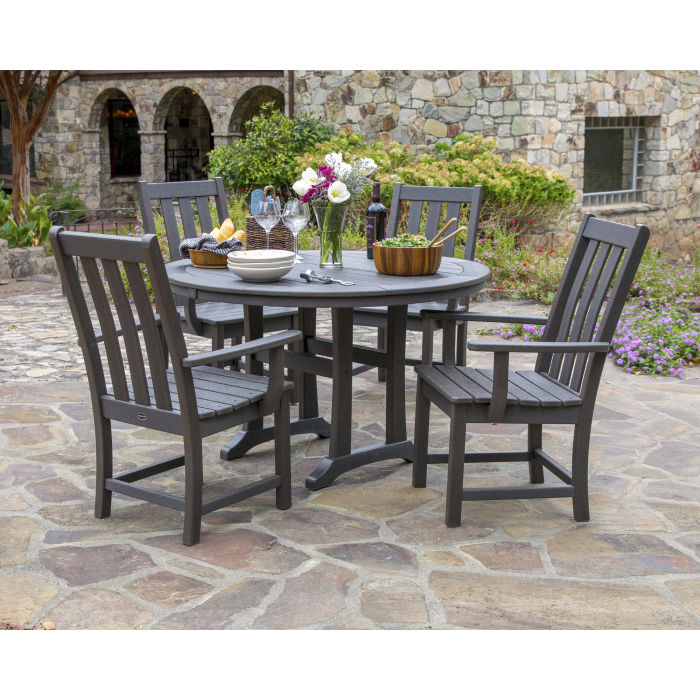 POLYWOOD Vineyard 5-Piece Round Dining Set with Trestle Legs in Vintage Finish