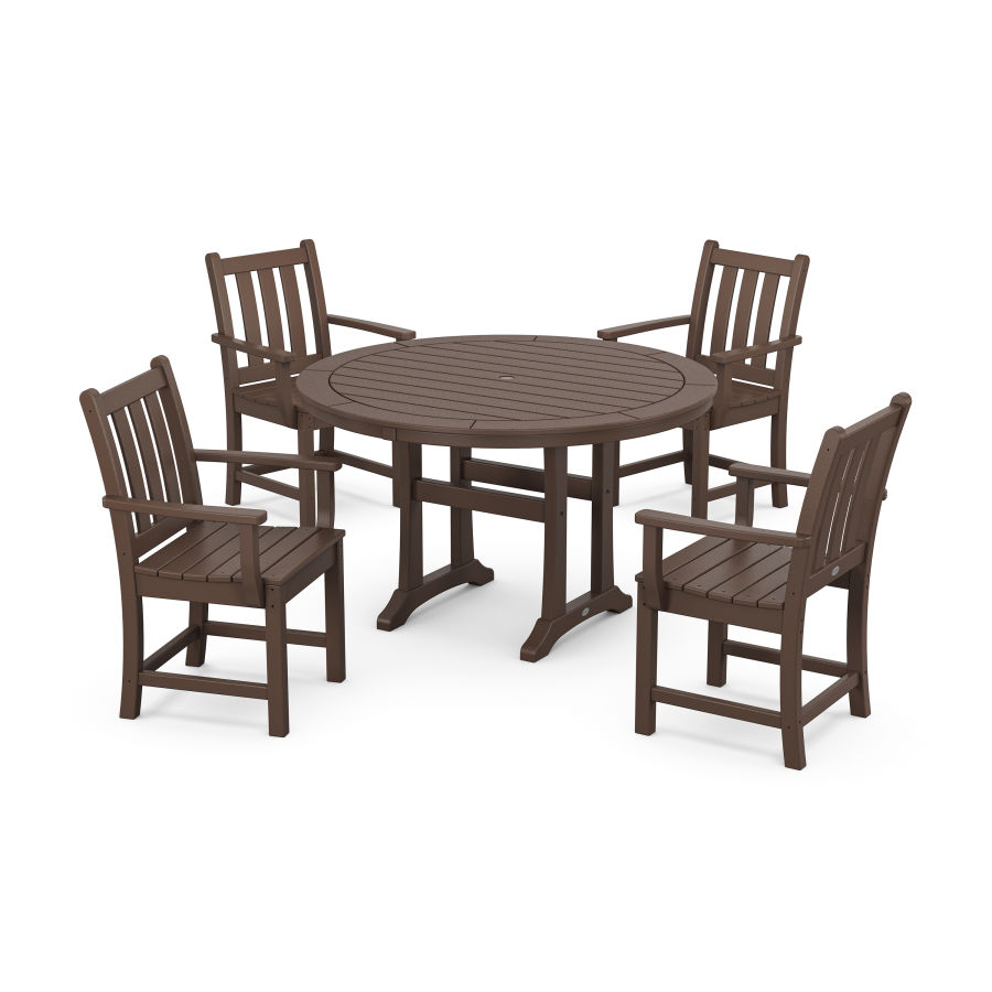 POLYWOOD Traditional Garden 5-Piece Round Dining Set with Trestle Legs in Mahogany